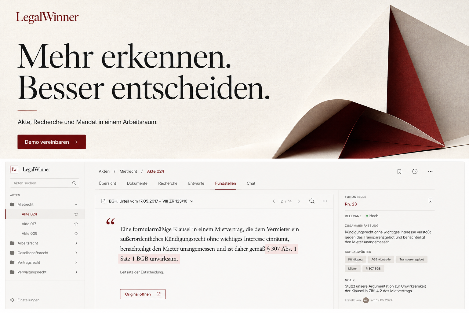 Edition: visuelles Konzept für Landingpage und juristischen Arbeitsraum