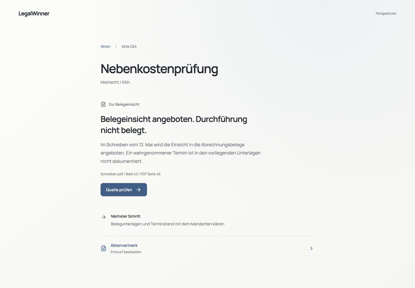 Fokus: bedienbarer juristischer Arbeitsraum